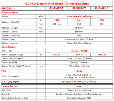 GÜNKO Elegant MicroRack 12U Klimalı Bina İçi Duvar Tipi Tümleşik Kabinet